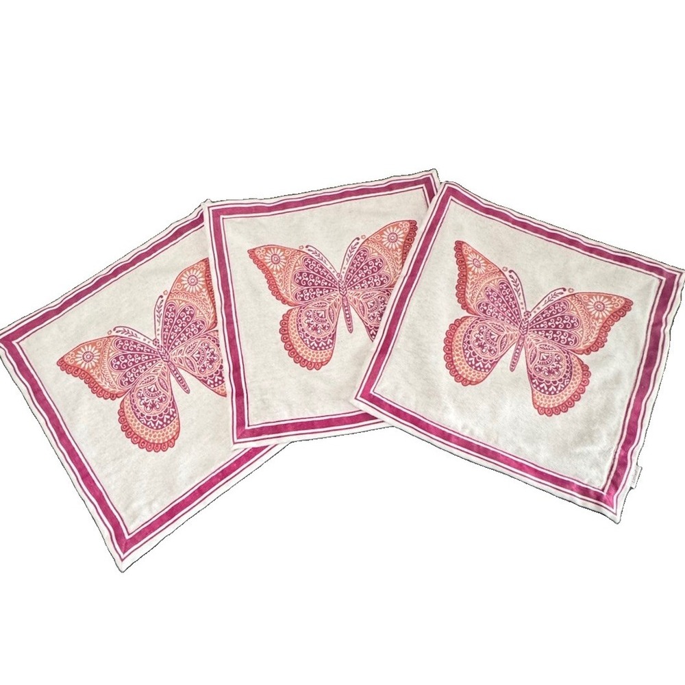 Lillian August Butterfly Throw Pillow Covers Set Of 3 Pink Berry 21x21